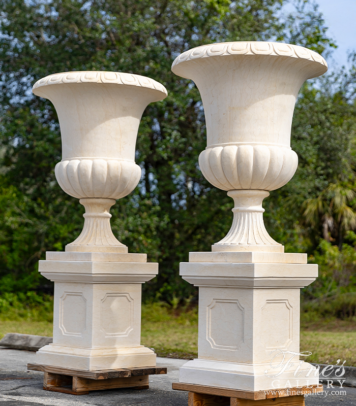 Marble Planters  - Crema Classic Marble Planter Pair - MP-462